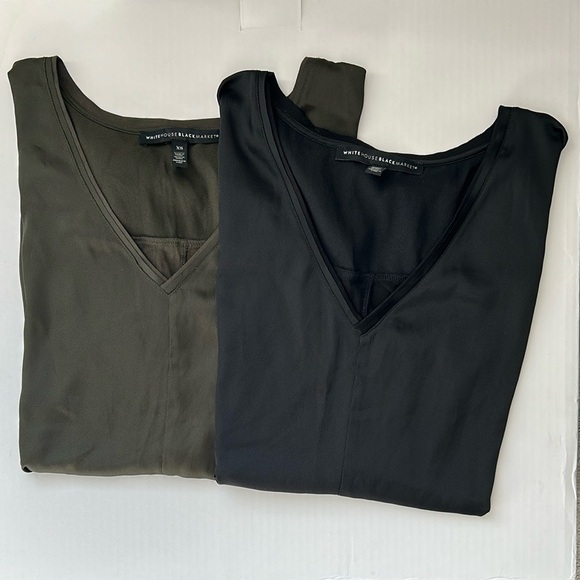 Lot of 2 White House Black Market Olive V-Neck Tops - Picture 1 of 16